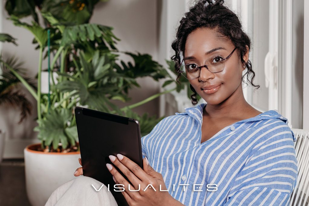 Woman Wearing Adore Reading Glasses From Visualites in Lilac