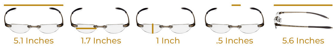 Visualites 2 Half Moon reading glasses lens and frame measurements