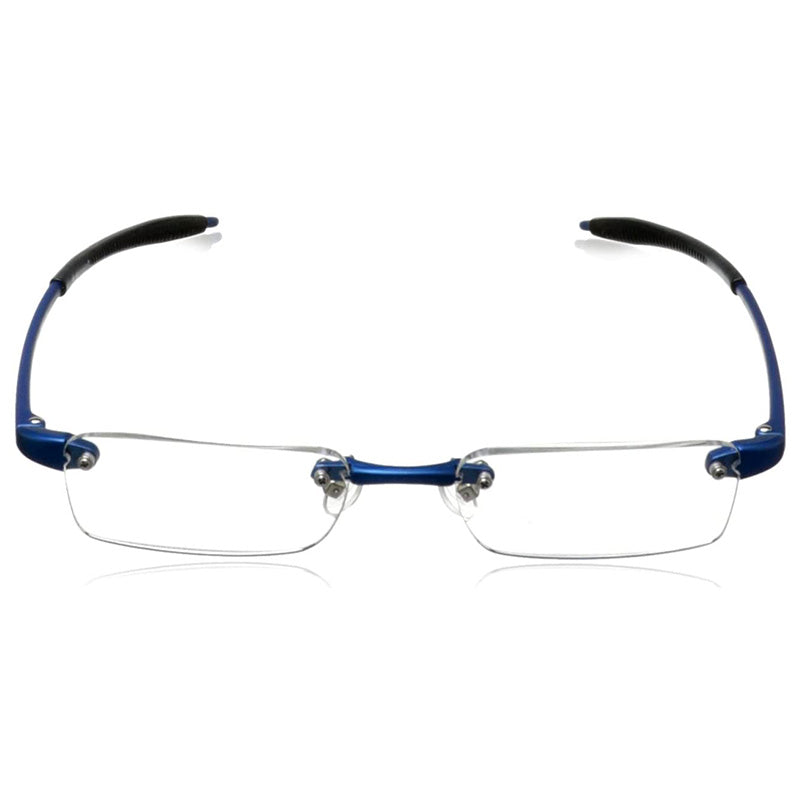 Front view Visualites 7 half eye lens rimless reading glasses in cobalt blue color