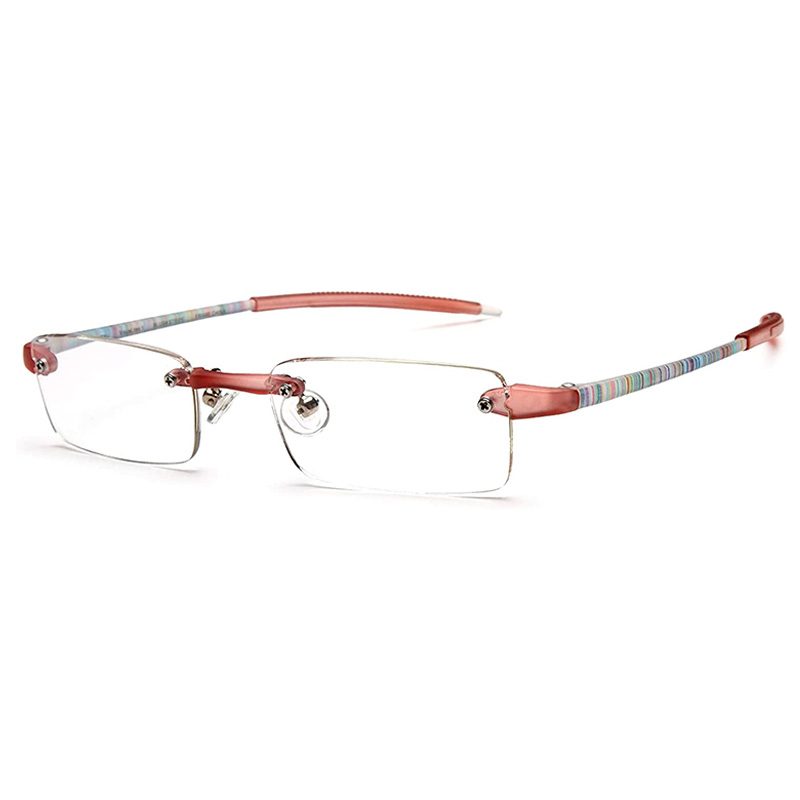 Blush striped rimless reading glasses for women