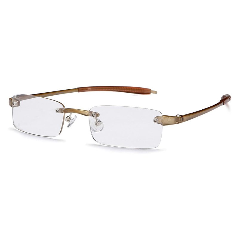 Khaki color rimless fashion reading glasses