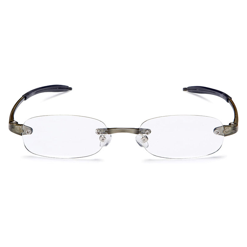 Front view Visualites 5 quality rimless reading glasses with oval shape lenses