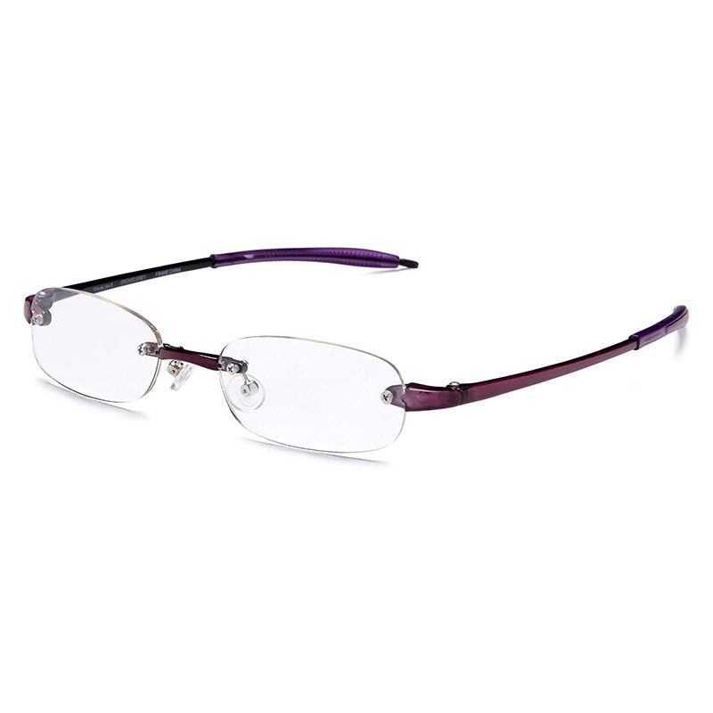 Narrow lens rimless reading glasses in purple