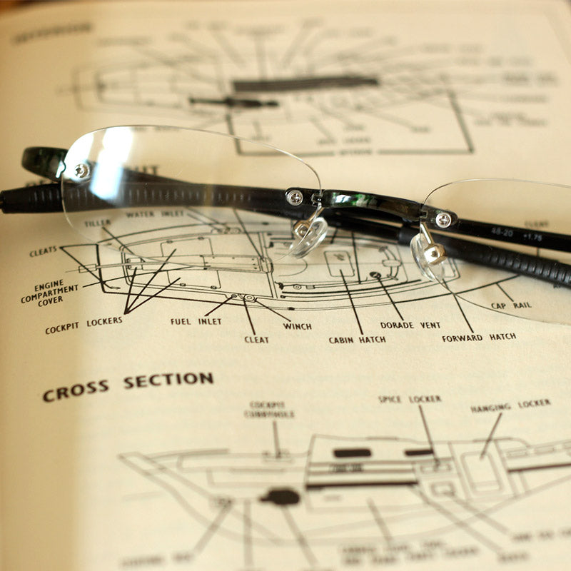 Visualites 5 Oval Reading Glasses Sitting On A Schematic Drawing