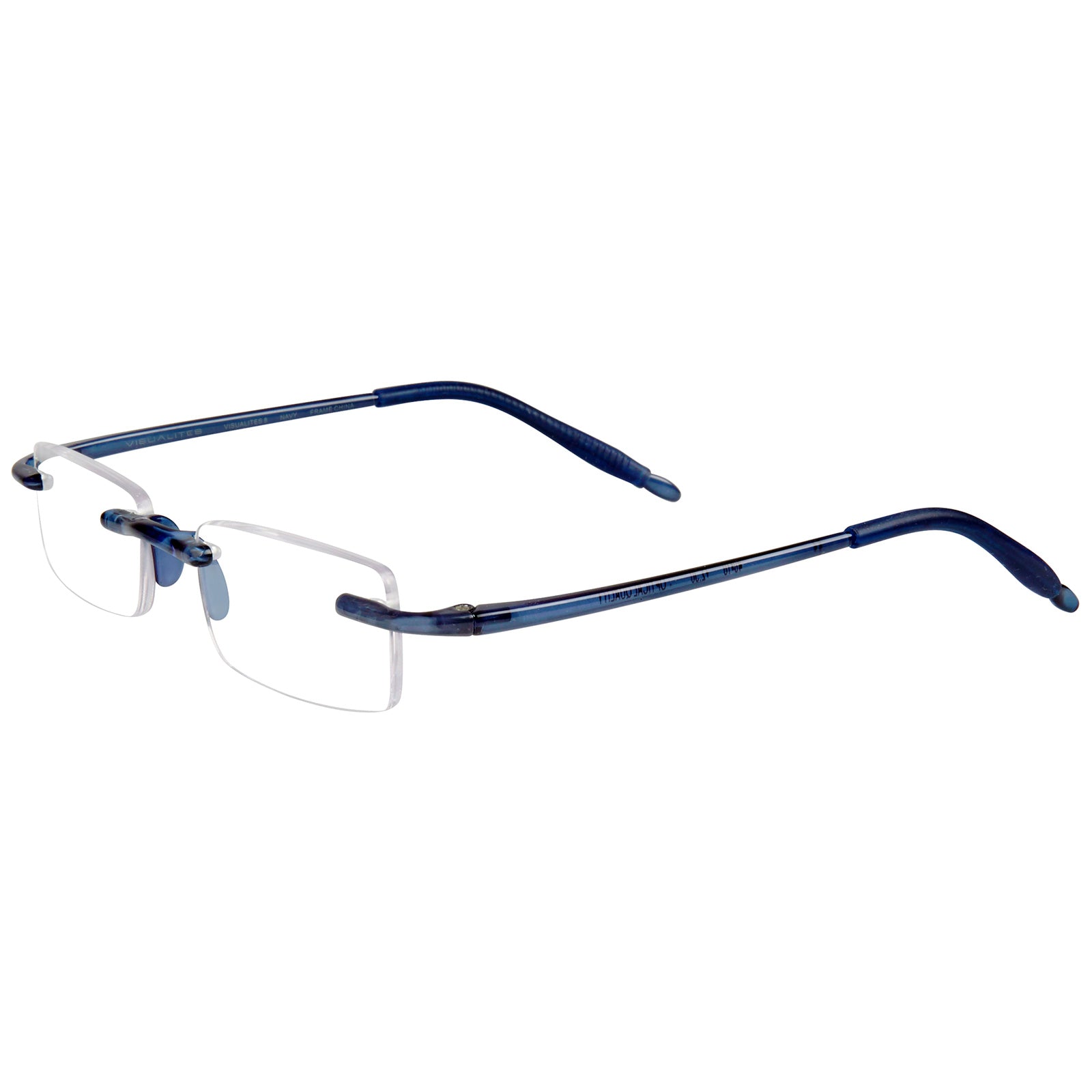 Visualites 8 designer rimless reading glasses in navy blue