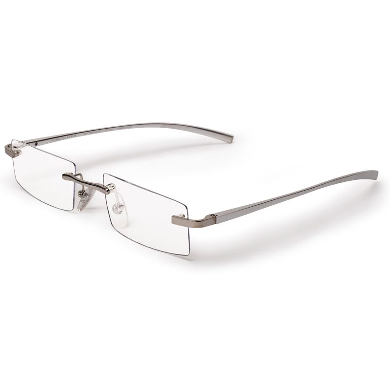 Modern rectangular rimless readers for men and women – Visualites X in silver