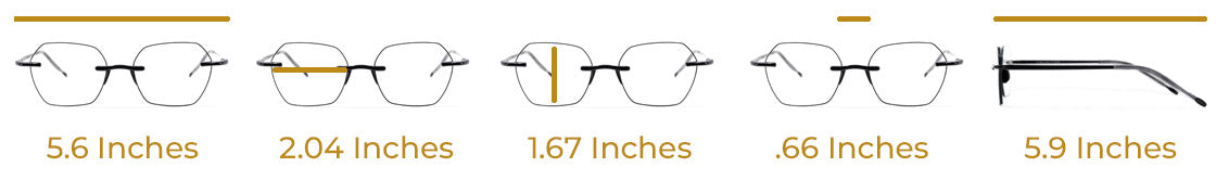 Lens and temple arm measurements of the Adore designer reading glasses from Visualites