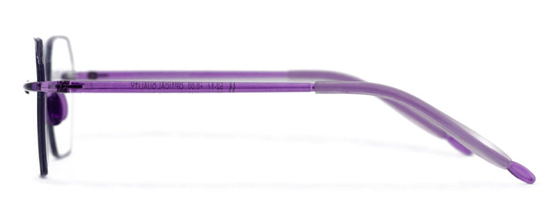 Side view of the Visualites Adore designer reading glasses for women in purple