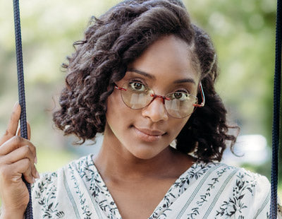 Woman wearing Visualites Amour quality fashion readers