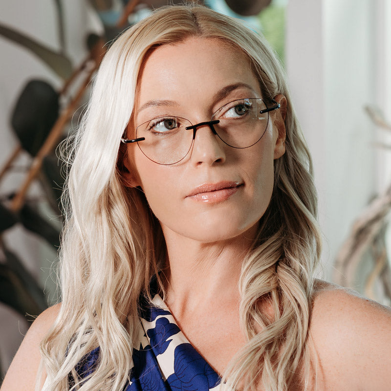 Woman Wearing Visualites Amour Designer Progressive Reading Glasses In Red