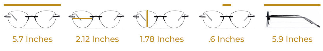 Measurements of the Visualites Adore women's rimless reading glasses
