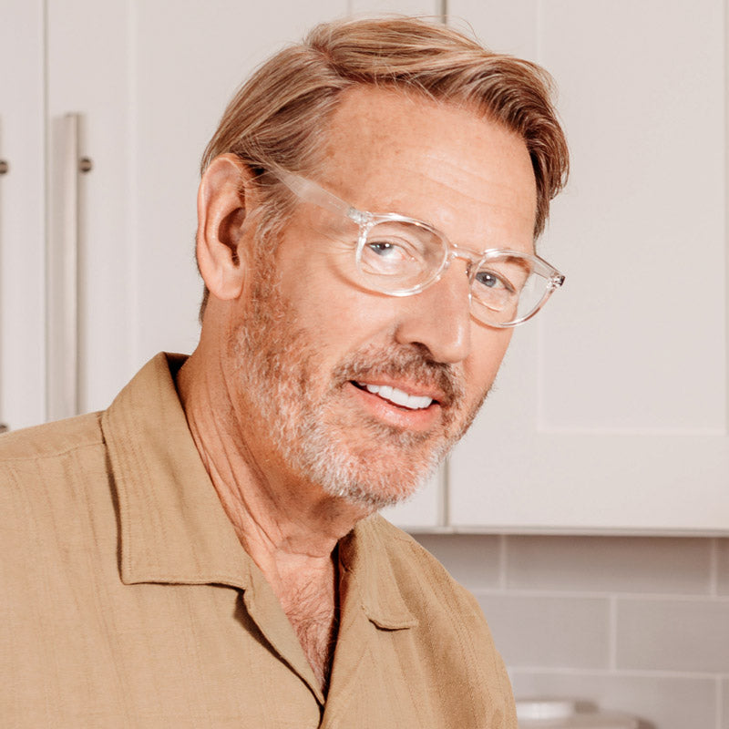 Man Wearing Visualites Quality Trésor Computer Reading Glasses in Clear Color
