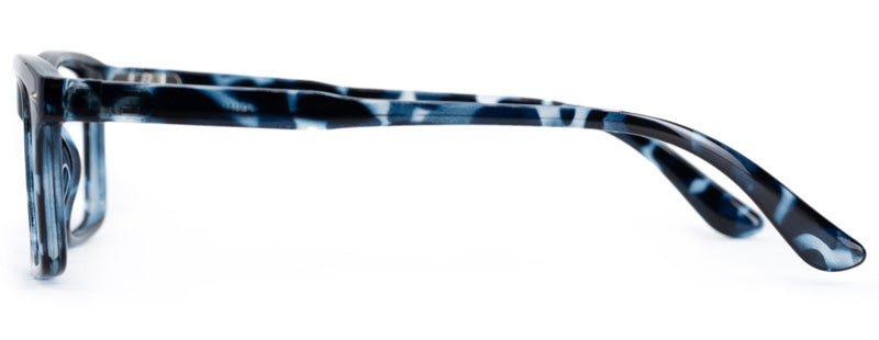 side view Beau quality reading glasses in blue toroiseshell